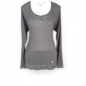 Abercrombie & fitch Gray long sleeve thermal top pocket embroidered logo large